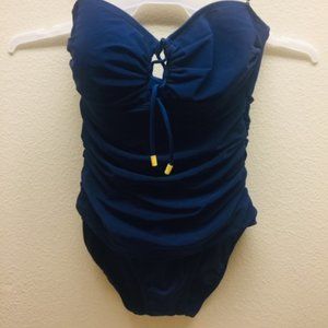 Ralph Lauren Navy Blue Ruched One Piece Swimsuit 8